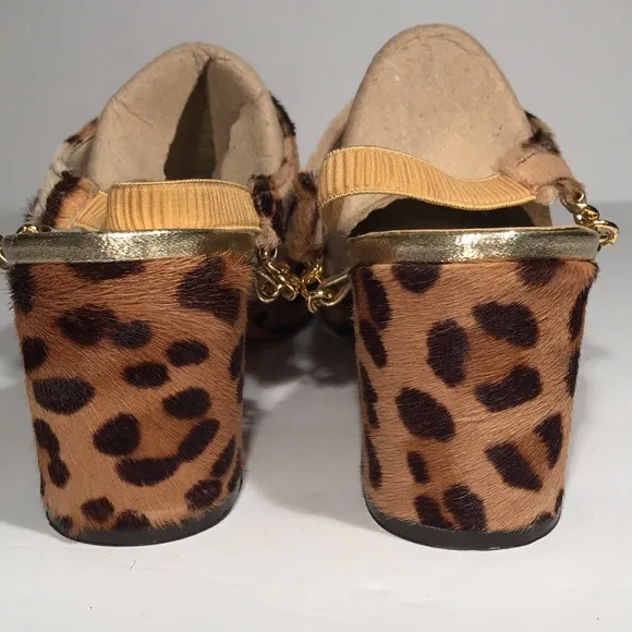 Vintage 1950’s LaRose of FL vintage leopard print chain front heel sanda…