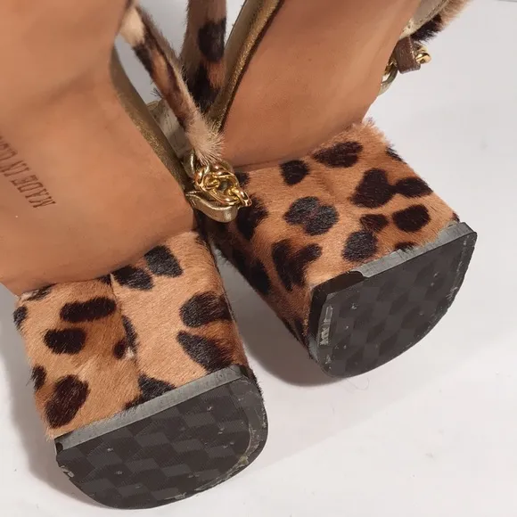 Vintage 1950’s LaRose of FL vintage leopard print chain front heel sanda…
