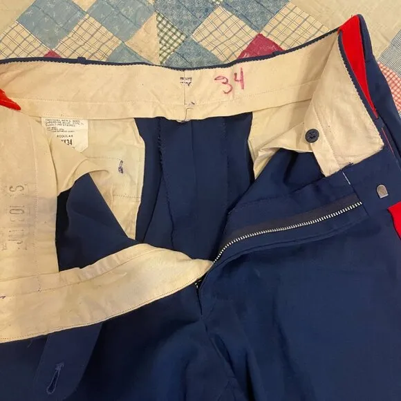 Vintage 1960s 70s USN Military red Stripe Navy Blue Trouser Wool Gabardine 32&quot;