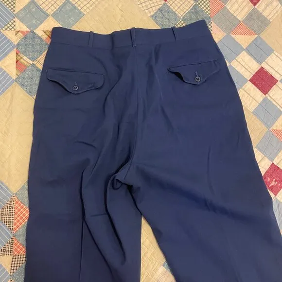 Vintage 1960s 70s USN Military red Stripe Navy Blue Trouser Wool Gabardine 32&quot;