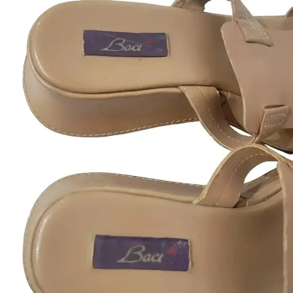 Vintage 1990s Y2K Chunky Platform Tan Wedge Slip On Sandals 10