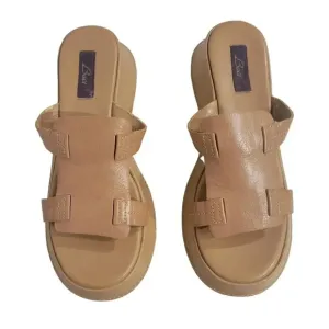 Vintage 1990s Y2K Chunky Platform Tan Wedge Slip On Sandals 10