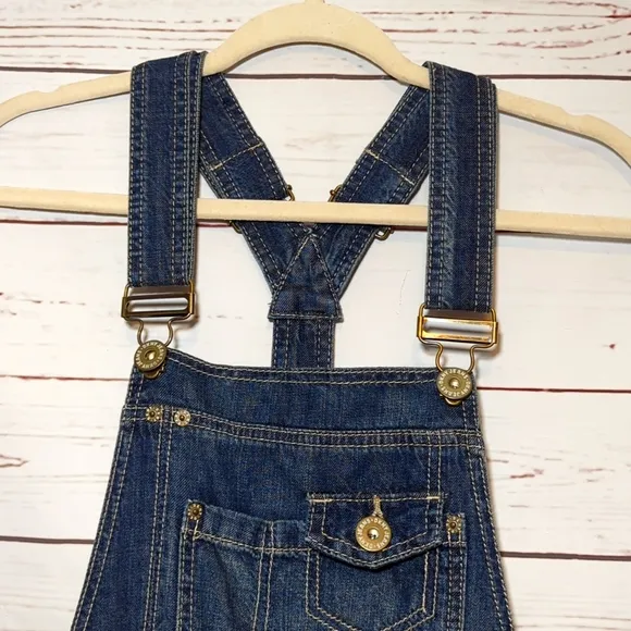 Vintage 2000's Y2K DKNY Bib Jean Overalls Women's 2 Cropped Flare Zipper Denim