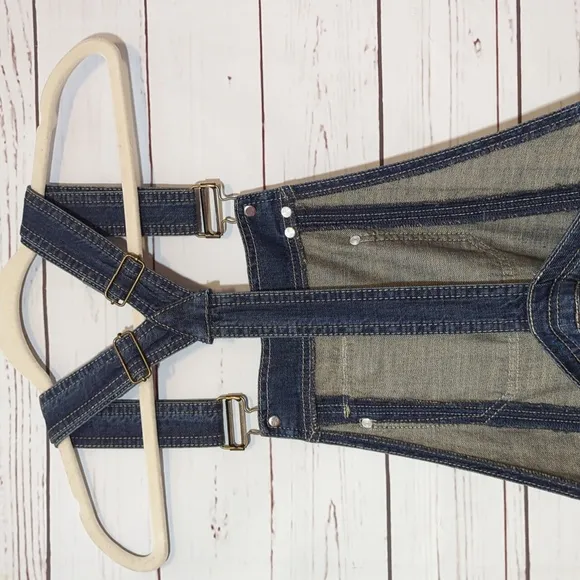 Vintage 2000's Y2K DKNY Bib Jean Overalls Women's 2 Cropped Flare Zipper Denim