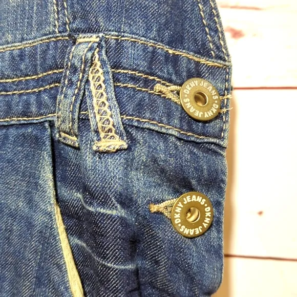 Vintage 2000's Y2K DKNY Bib Jean Overalls Women's 2 Cropped Flare Zipper Denim