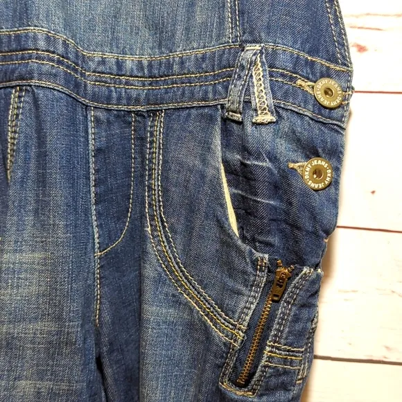 Vintage 2000's Y2K DKNY Bib Jean Overalls Women's 2 Cropped Flare Zipper Denim