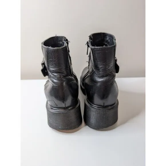 Vintage 90s dr Martens Made in England leather buckle side zip ankle boots Us 7