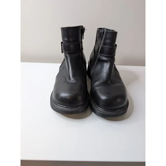 Vintage 90s dr Martens Made in England leather buckle side zip ankle boots Us 7