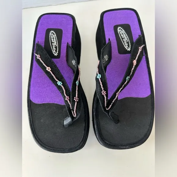 Vintage 90s Y2K Lower East Side beaded thong Flip Flop Chunky Platform Sandals