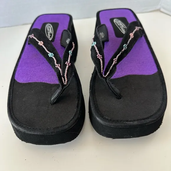 Vintage 90s Y2K Lower East Side beaded thong Flip Flop Chunky Platform Sandals
