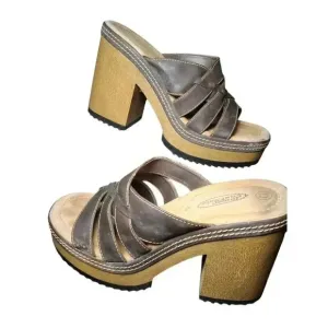Vintage 90's Y2K Lower East Side Brown Chunky Platform Slides Sandals Size 10