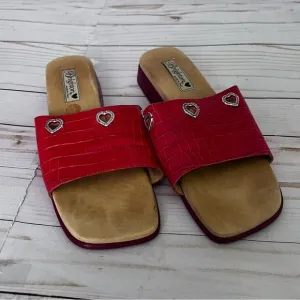 Vintage Brighton Red Leather Slide Sandals size 11