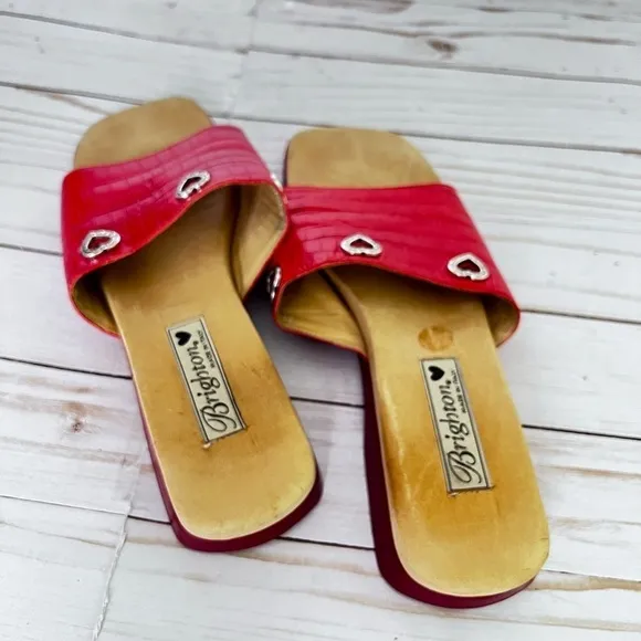 Vintage Brighton Red Leather Slide Sandals size 11