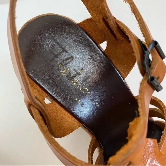 Vintage Chunky Platform Leather Sandals with Flower