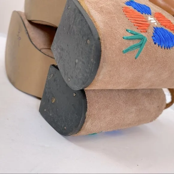 Vintage Chunky Platform Leather Sandals with Flower
