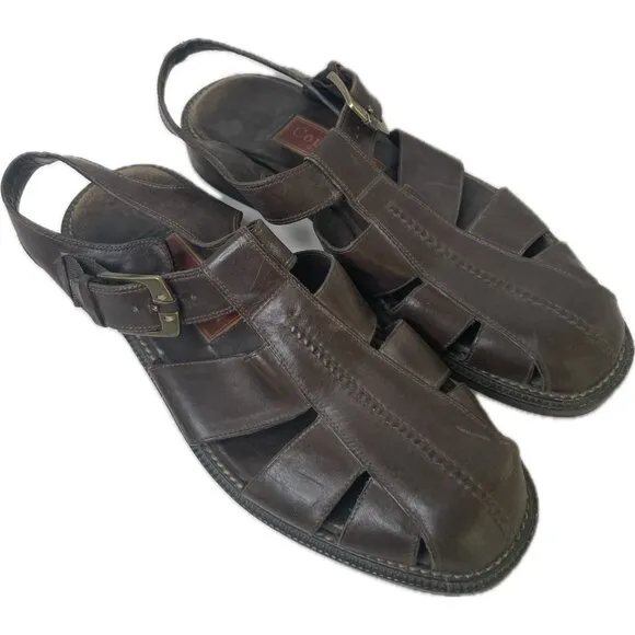 Vintage Cole Haan Men’s Leather Fisherman Country Dad Sandals Dark Brown 8.5