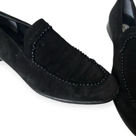 Vintage French Accessoire Diffusion Black suede loafer, Size 38.5EU, beads