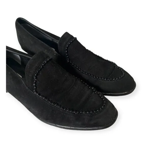 Vintage French Accessoire Diffusion Black suede loafer, Size 38.5EU, beads