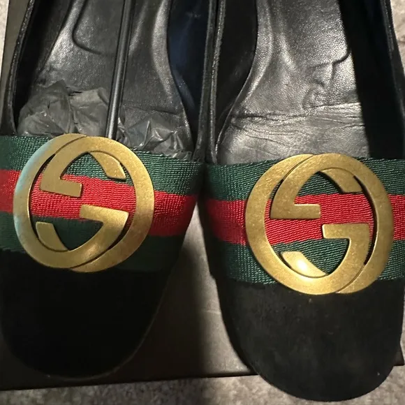 Vintage Gucci Logo Suede Flats