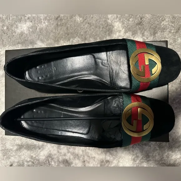 Vintage Gucci Logo Suede Flats