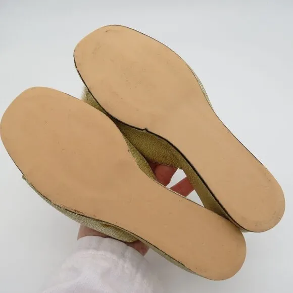 Vintage JEWELTONE 60s Women's Metallic Gold Rabbit Fur Wedge Slippers Size 5.5
