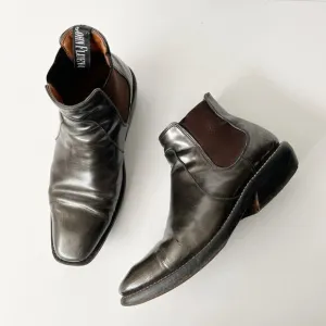 Vintage John Fluevog Boots Metallic Brown Chelsea Ankle Size 8 men's 8.5 women's