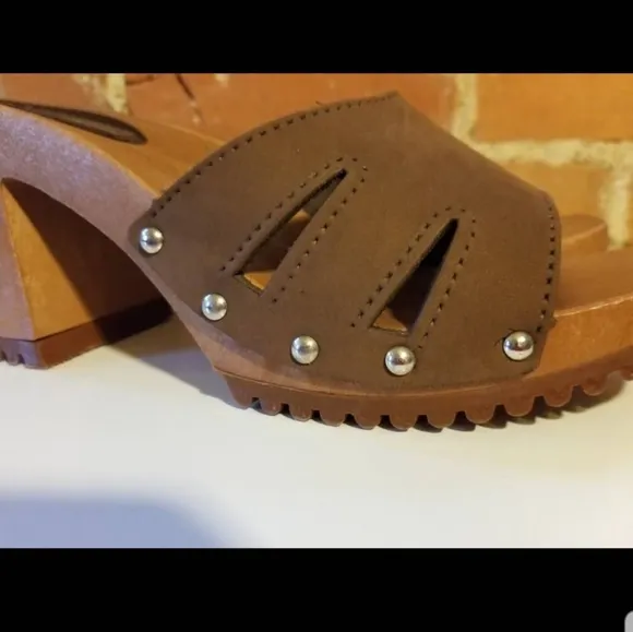 VINTAGE LEATHER SANDALS BROWN CHUNKY HEELS RETRO SUMMER 90S CLUELESS Y2K SEXY 7
