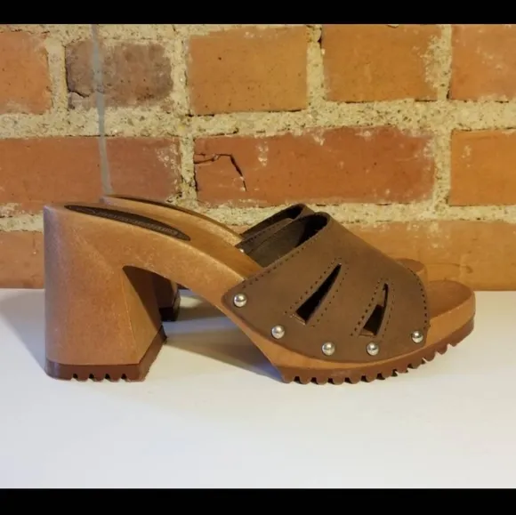 VINTAGE LEATHER SANDALS BROWN CHUNKY HEELS RETRO SUMMER 90S CLUELESS Y2K SEXY 7