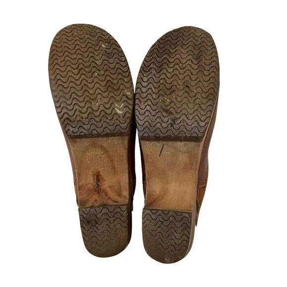 Vintage QualiCraft 8B Clog Mules Slides Brown Leather Wood Brazil Womens