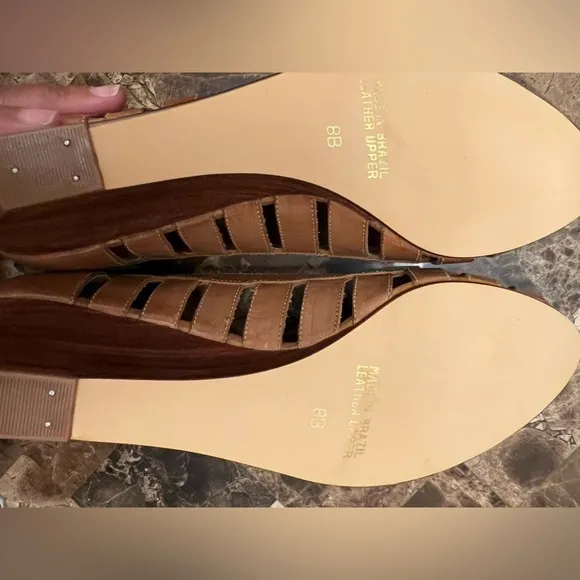 Vintage QualiCraft Casualets Size 8 Leather Wood Brown Wedge Sandals Tan NWOT