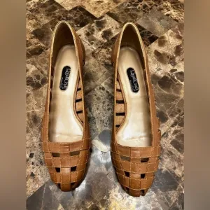 Vintage QualiCraft Casualets Size 8 Leather Wood Brown Wedge Sandals Tan NWOT