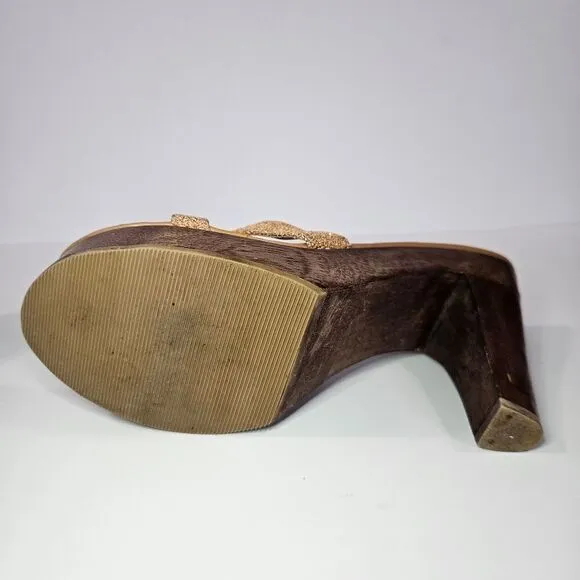Vintage Schutz Native Wooden Platform '70s Vibe Glitter Cross Front Sandals 7