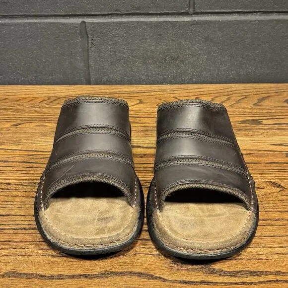 Vintage Skechers 60399 Chunky Brown Leather Slide Sandals Men’s 13