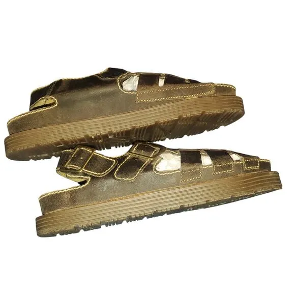 Vintage Skechers Fisherman Sandals Jammers Mens 10 Brown Leather 90's Y2K Chunky