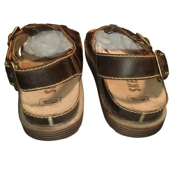 Vintage Skechers Fisherman Sandals Jammers Mens 10 Brown Leather 90's Y2K Chunky