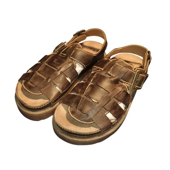 Vintage Skechers Fisherman Sandals Jammers Mens 10 Brown Leather 90's Y2K Chunky