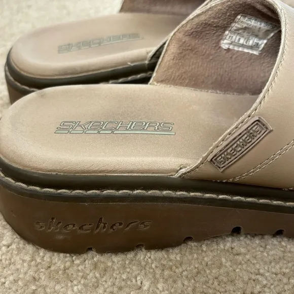 Vintage Skechers Y2K Tan Leather Platform Sandals Slip On Open Toe Slides 11 41