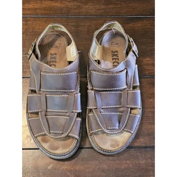 Vintage Sketchers Leather Fisherman Sandals Men's Size 11 Brown Chunky Grunge