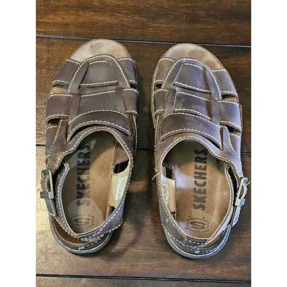 Vintage Sketchers Leather Fisherman Sandals Men's Size 11 Brown Chunky Grunge