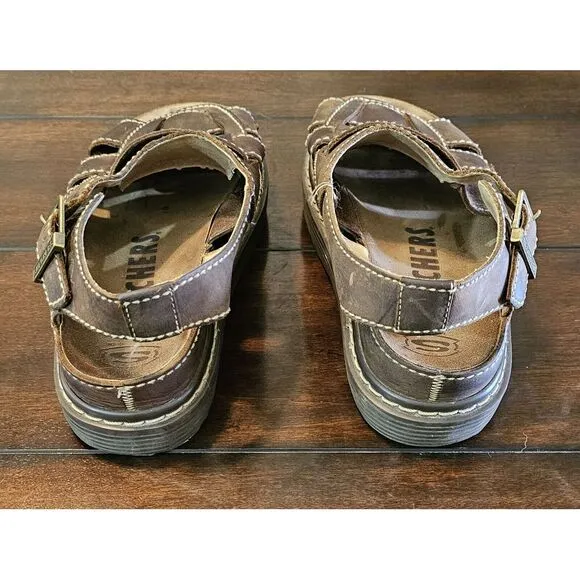 Vintage Sketchers Leather Fisherman Sandals Men's Size 11 Brown Chunky Grunge
