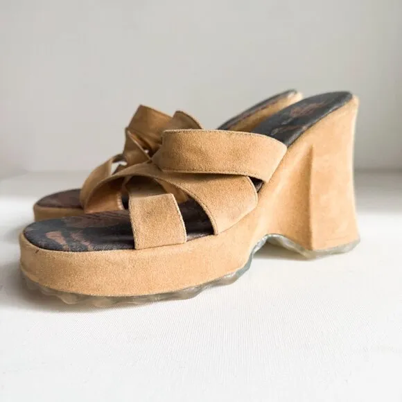 Vintage Spring Chunky Light Beige Wedge Sandal Slides 40