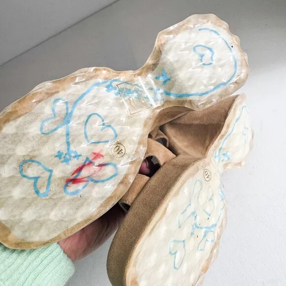 Vintage Spring Chunky Light Beige Wedge Sandal Slides 40