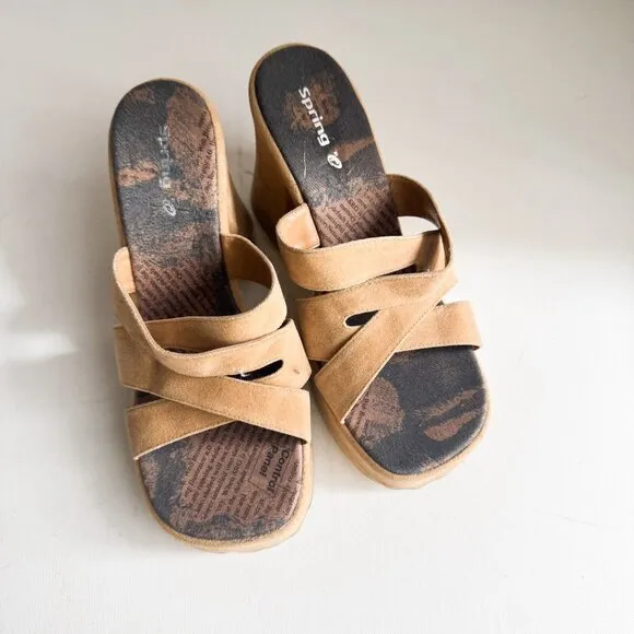 Vintage Spring Chunky Light Beige Wedge Sandal Slides 40