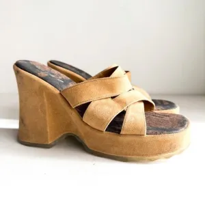 Vintage Spring Chunky Light Beige Wedge Sandal Slides 40