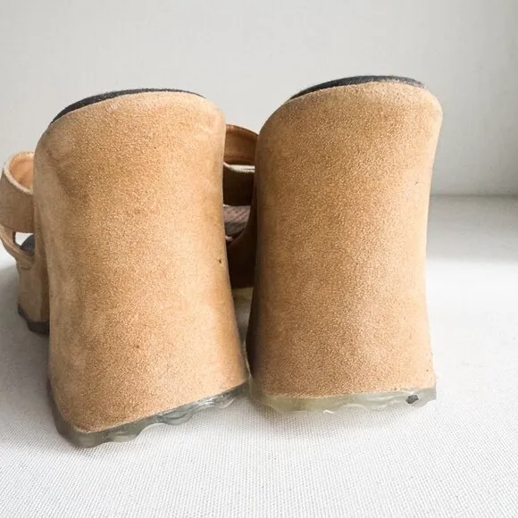 Vintage Spring Chunky Light Beige Wedge Sandal Slides 40