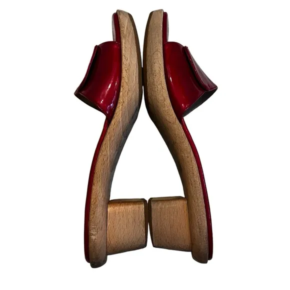 Vintage Stuart Weitzman Patent Leather Wooden Platform Heel Slides, Sz 7