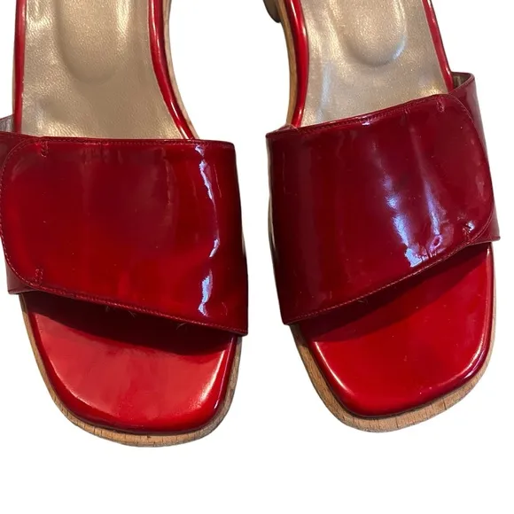 Vintage Stuart Weitzman Patent Leather Wooden Platform Heel Slides, Sz 7