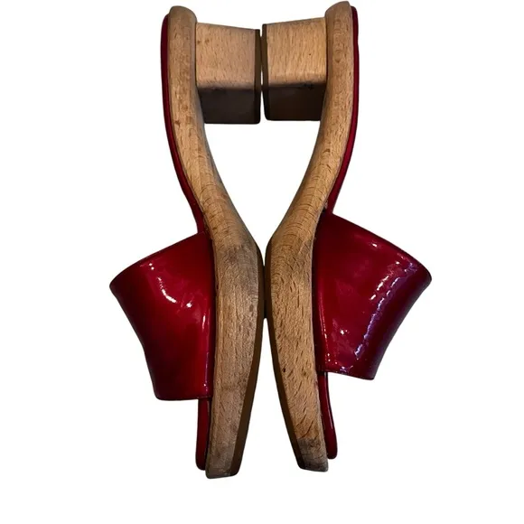 Vintage Stuart Weitzman Patent Leather Wooden Platform Heel Slides, Sz 7