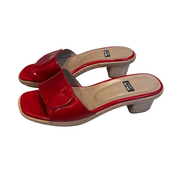Vintage Stuart Weitzman Patent Leather Wooden Platform Heel Slides, Sz 7