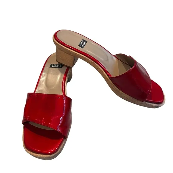 Vintage Stuart Weitzman Patent Leather Wooden Platform Heel Slides, Sz 7